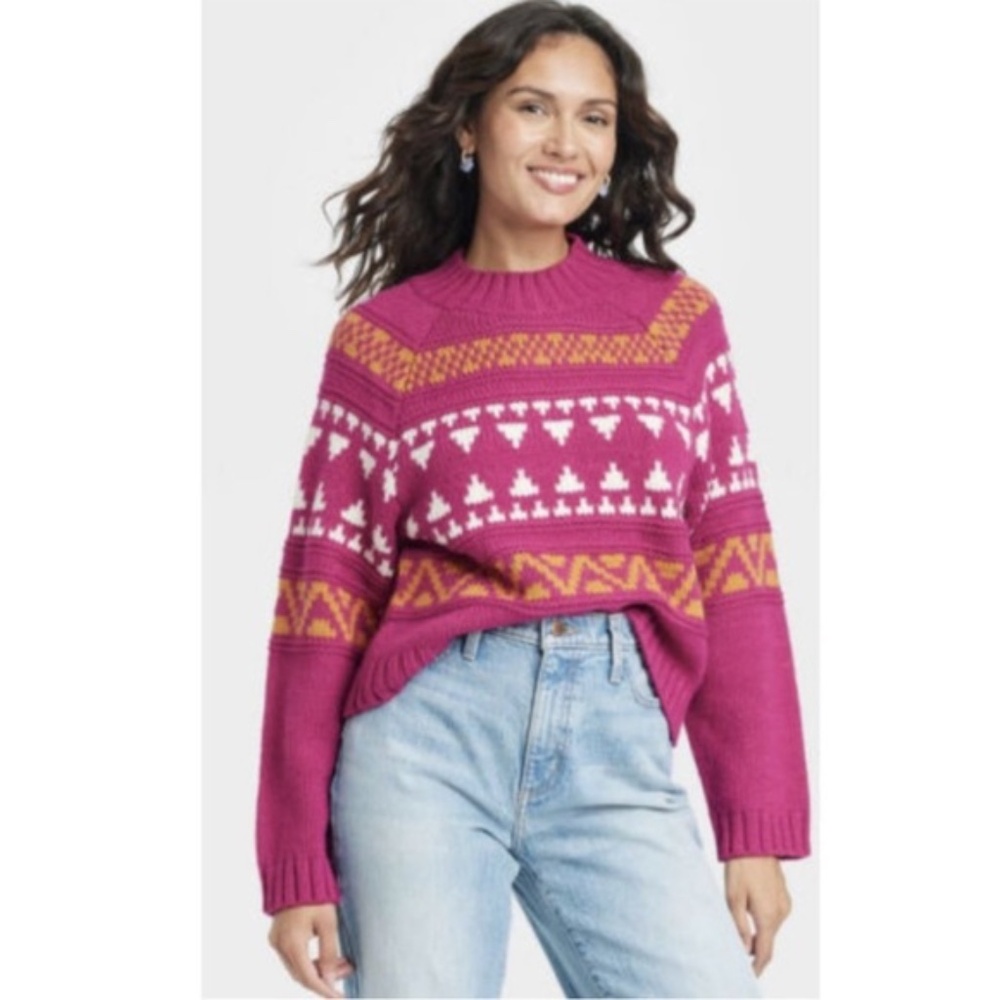 Universal Thread Women's Pink Mock Neck Ski Sweater Size Medium